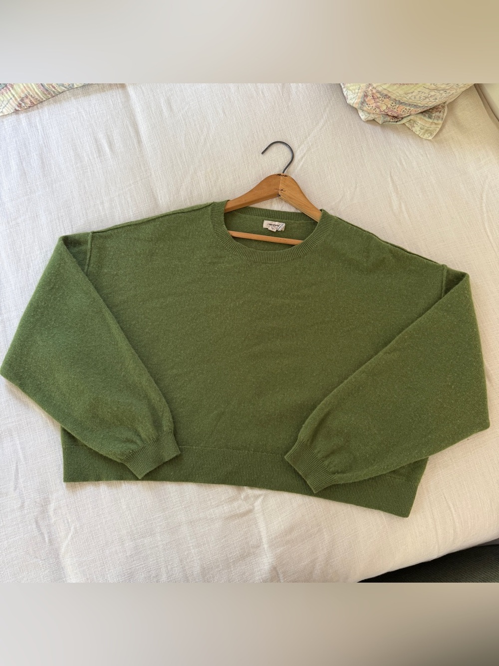 Pilcro Anthropologie Alani 100% Cashmere Cropped Sweater Olive Green Size L